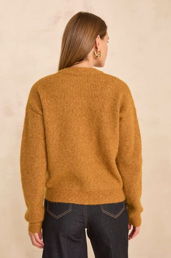 Long sleeve saffron sweater made from a blend of wool and silk ANAIS;${refinementColor}