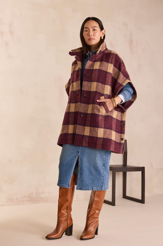DOLLY Checked Cape Coat;${refinementColor}