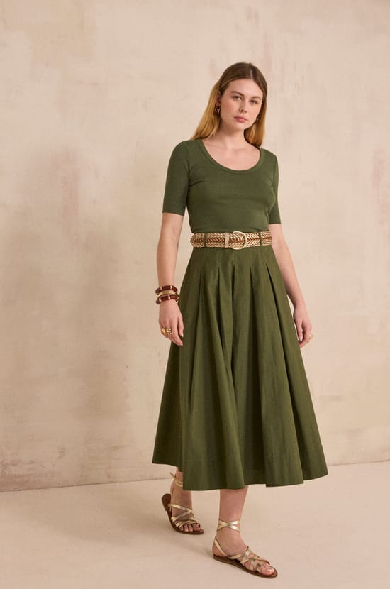 OLIVE cotton A-line skirt;${refinementColor}