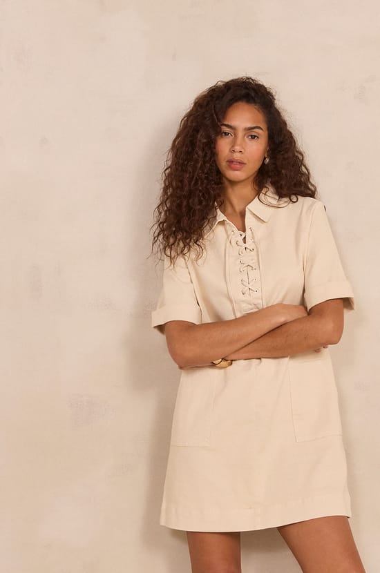 Short straight dress in mixed cotton WHITE;${refinementColor}