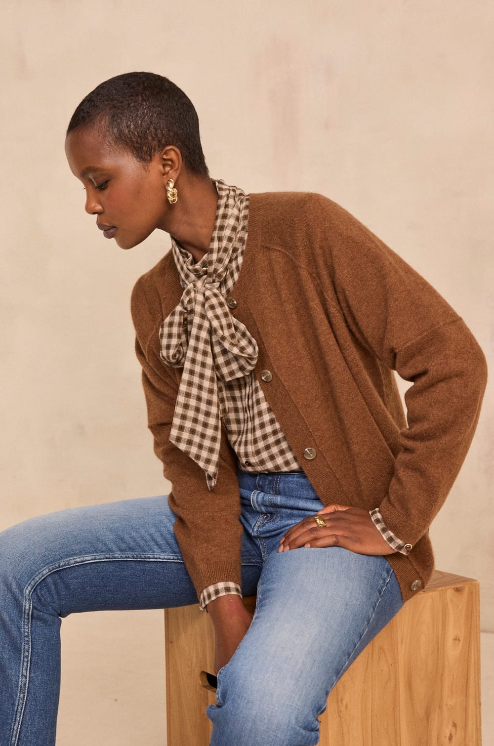 Brown long-sleeved cashmere sweater BILLY;${refinementColor}