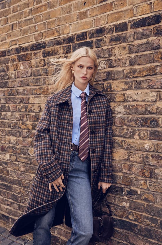 CONSTANT check patterned wool blend coat;${refinementColor}