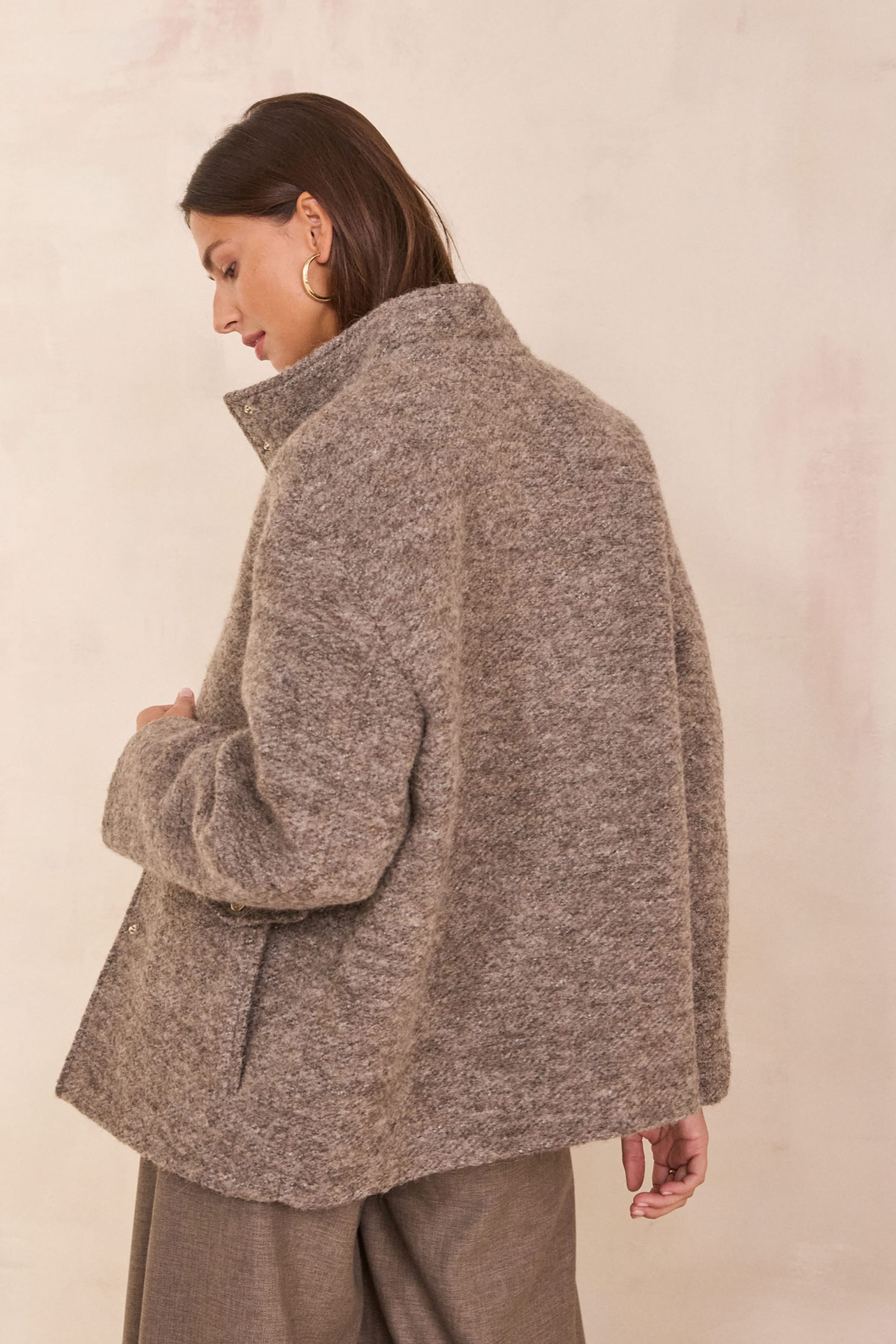 FREDDY mid-length bouclé effect coat woman | LIGHT TAUPE | Maison 123