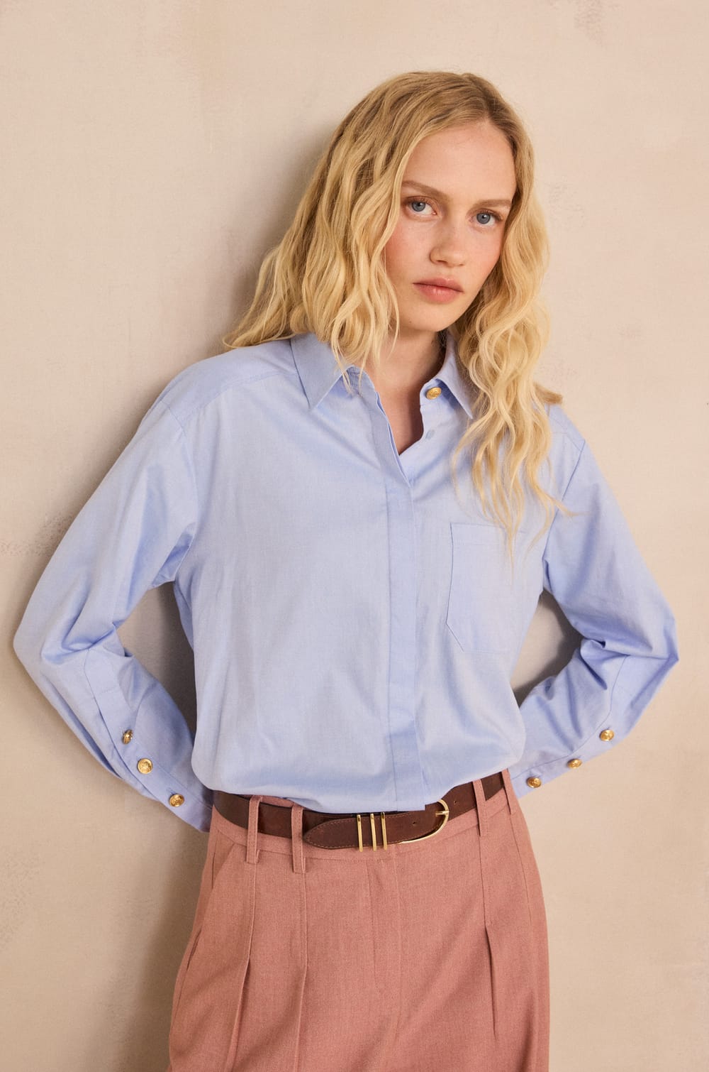 MACIE long-sleeve cotton blouse;${refinementColor}