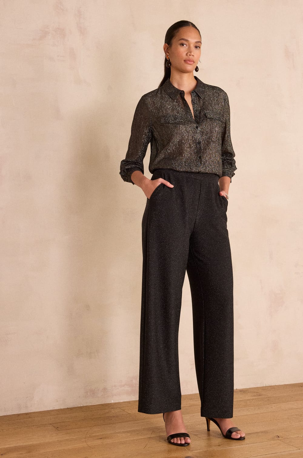 MONA straight lurex trousers;${refinementColor}