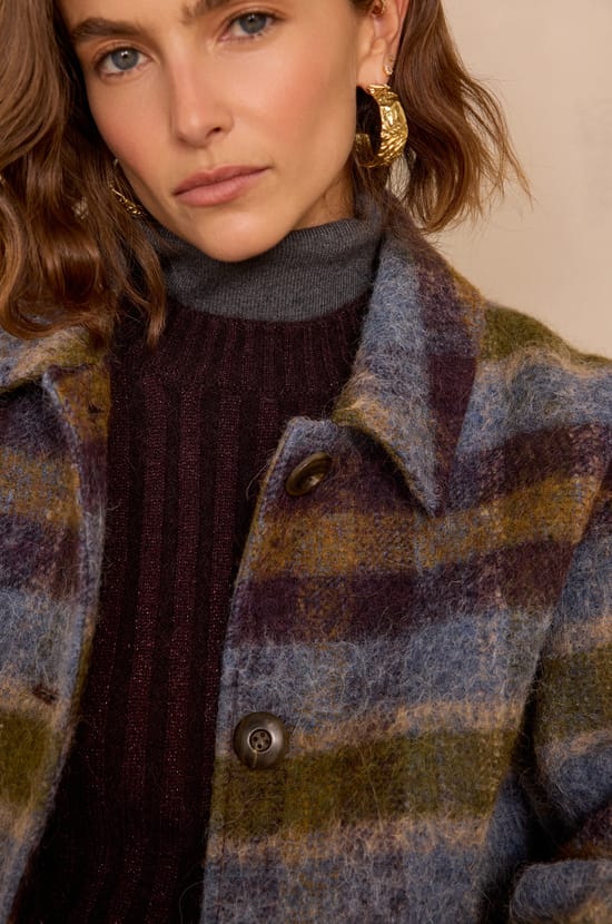 DANNY mid-length checked wool coat;${refinementColor}