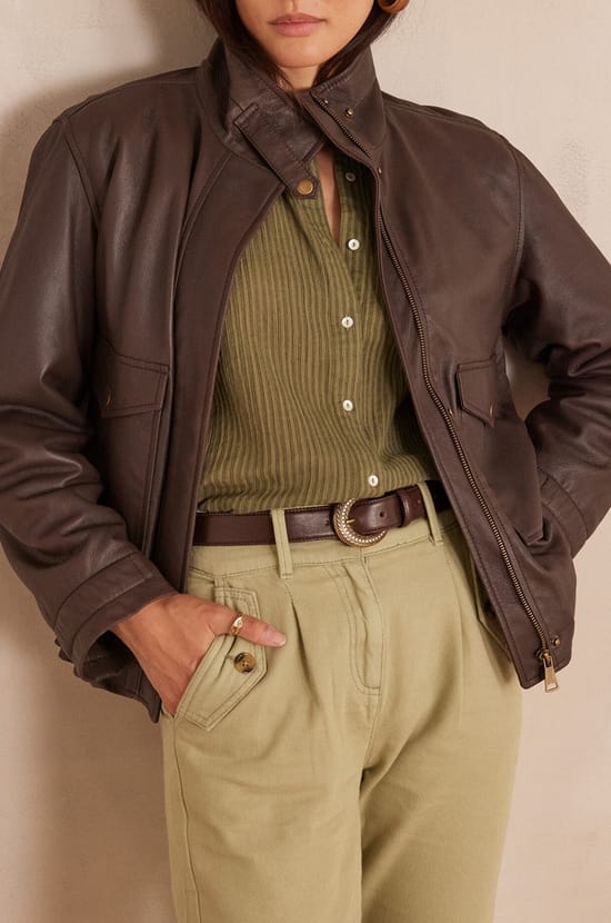Veste bomber PERLE en cuir;${refinementColor}
