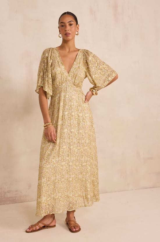 Flowy dress with shiny print BRIDGET;${refinementColor}