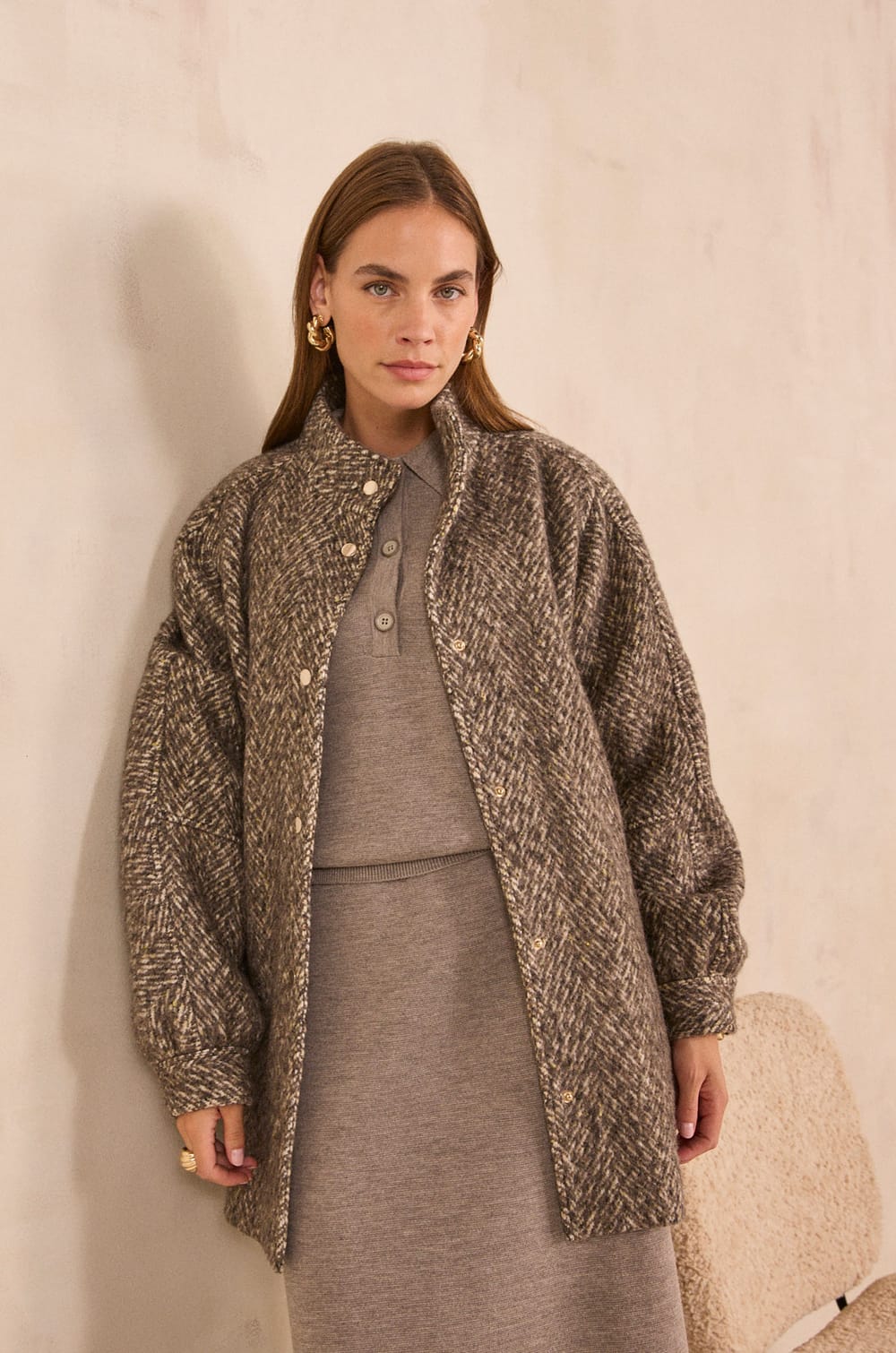 Silk and wool blend coat DAMIEN;${refinementColor}