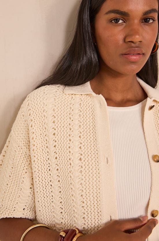 Adele short sleeve cotton blend knit vest;${refinementColor}