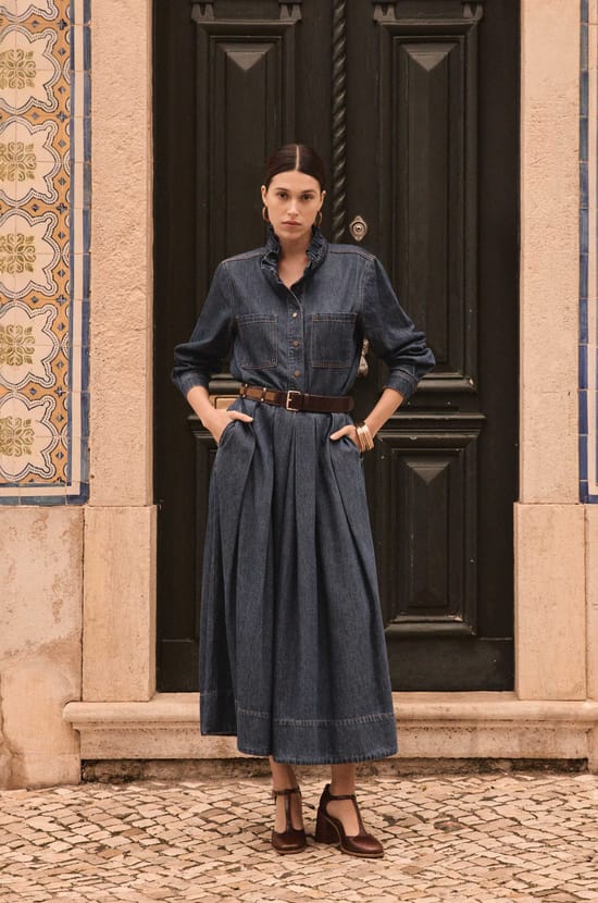 Midi-Jeansrock mit Falten OXANE;${refinementColor}