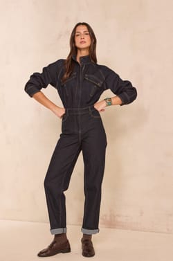 SOLENE mixed cotton denim jacket;${refinementColor}