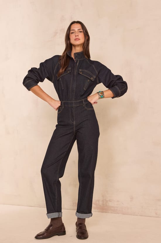 SOLENE mixed cotton denim jacket;${refinementColor}