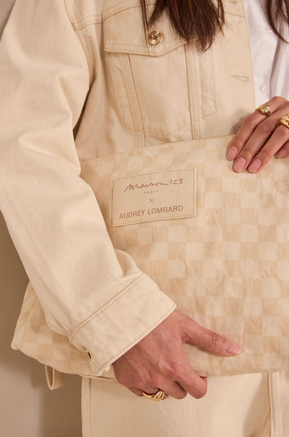 Pochette en jean &agrave; carreaux Audrey Lombard x Maison 123 SUZIE;${refinementColor}