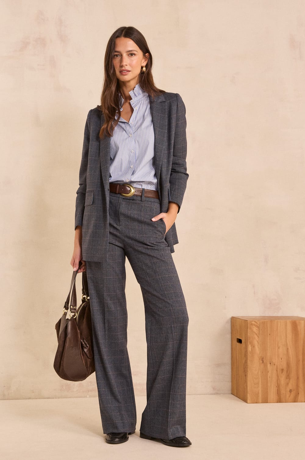High-waisted plaid suit trousers LAYLA;${refinementColor}