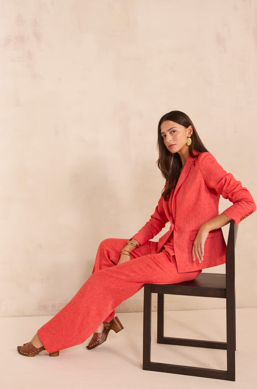 High-waisted tailored trousers in mixed linen LAYLA;${refinementColor}