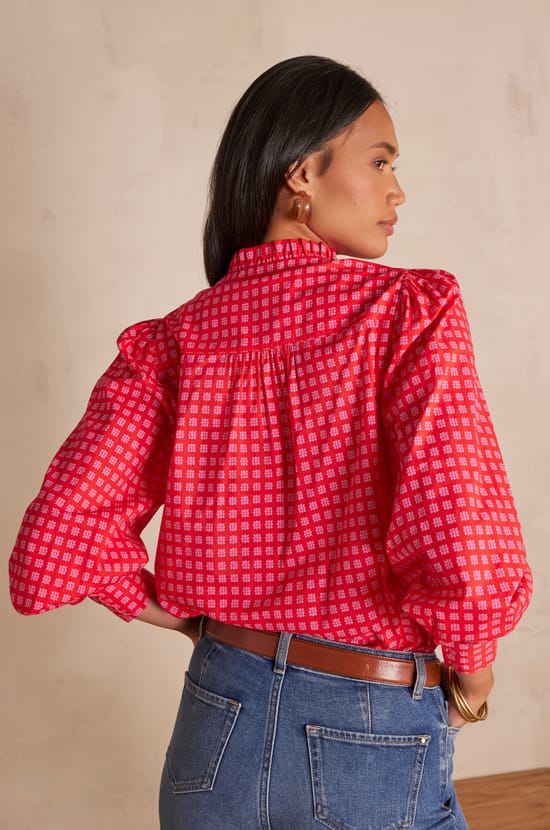 BETH cotton blouse with floral print;${refinementColor}