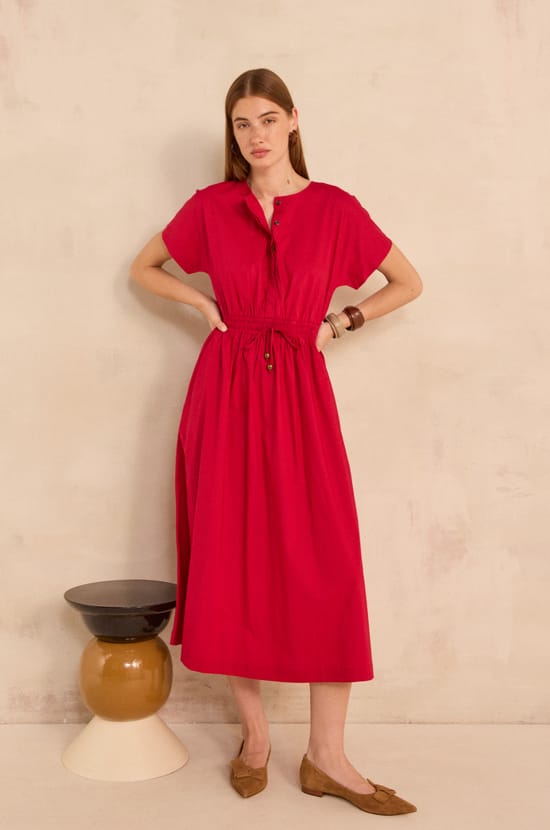 Sleeveless A-line cotton dress PURE;${refinementColor}
