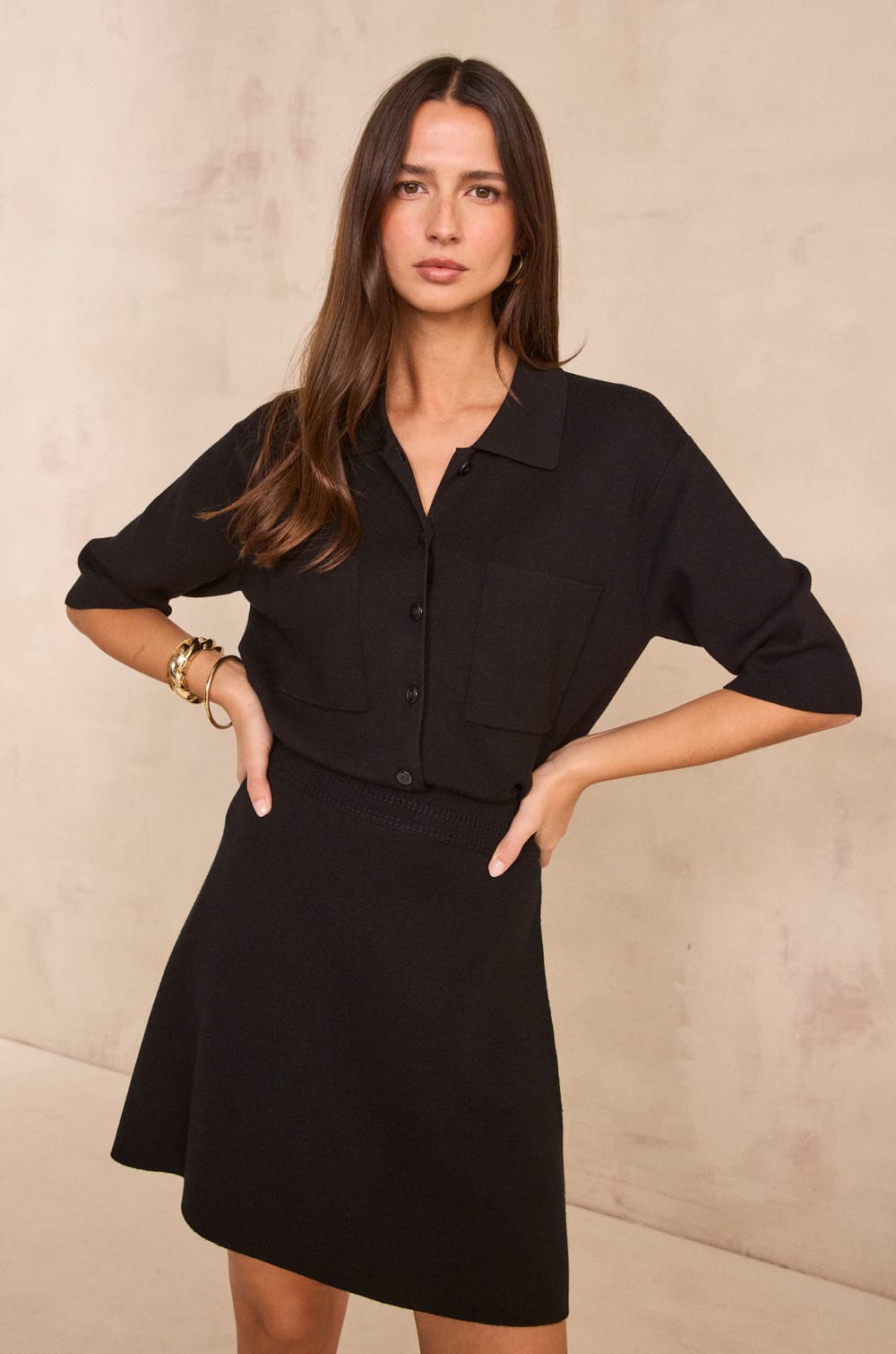 Structured jacket with 3/4 sleeves ALBA;${refinementColor}