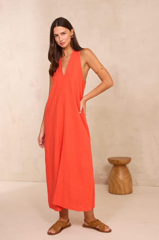 Straight linen dress AMANDINE;${refinementColor}