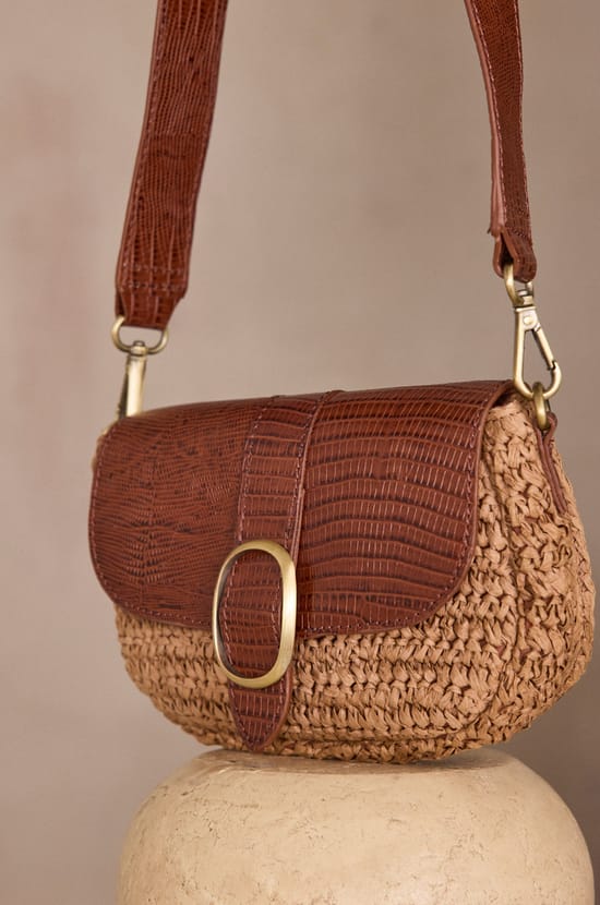 MAX MINI leather and raffia bag;${refinementColor}