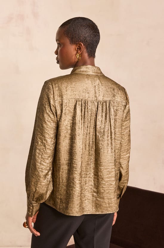Metallic blouse with Tunisian collar MARIO;${refinementColor}