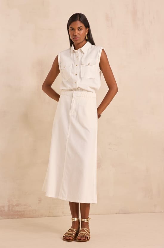 ORCHYDEE woven cotton midi skirt;${refinementColor}