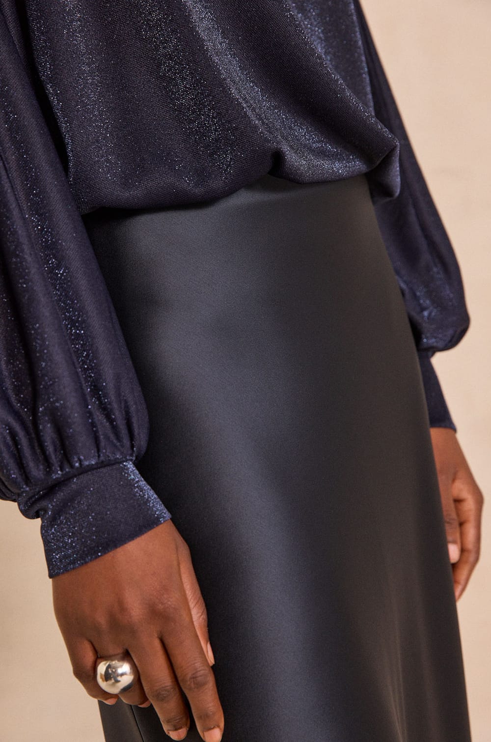 ODILE satin midi skirt;${refinementColor}