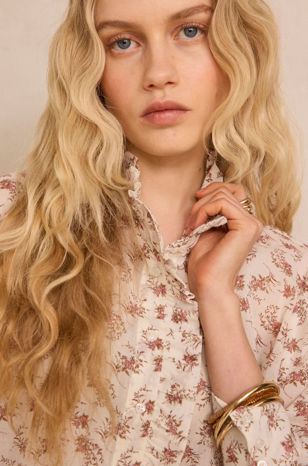 Blouse imprim&eacute;e &agrave; manches longues en coton SALIA;${refinementColor}