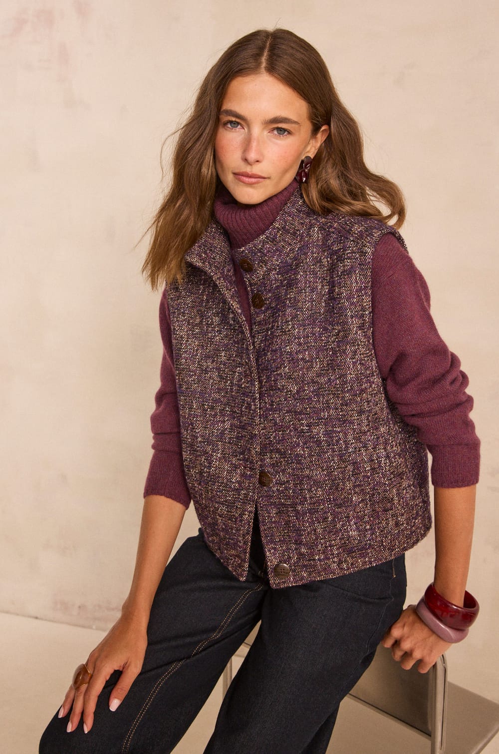 BABETT mixed cotton sleeveless vest;${refinementColor}
