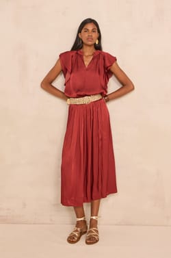 JULIANA satin midi skirt;${refinementColor}