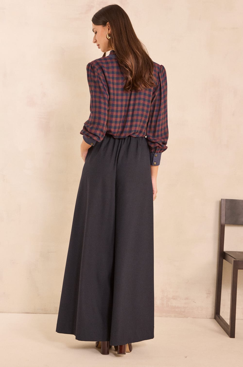 Pantalon palazzo taille haute marine LUCE;${refinementColor}