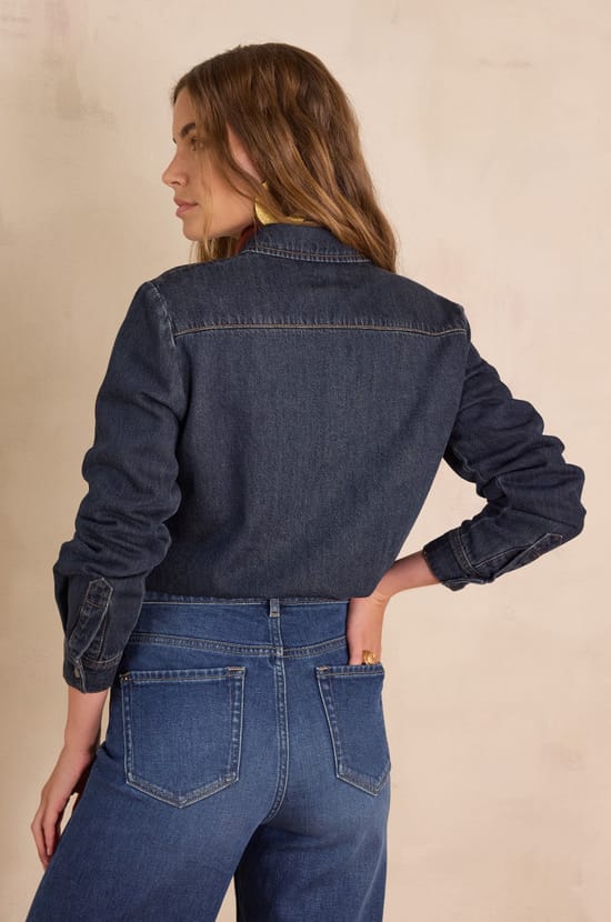 SOLANGE denim effect shirt in 100% cotton;${refinementColor}