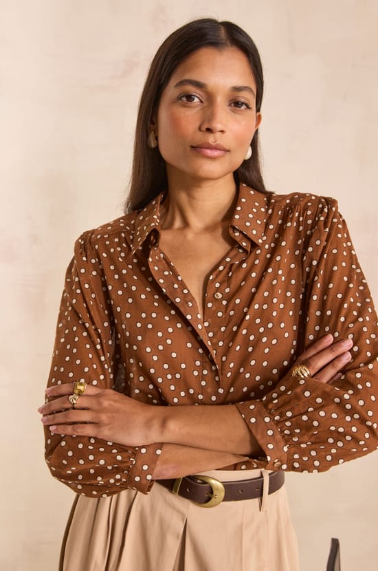 DYLAN cotton polka dot printed shirt;${refinementColor}