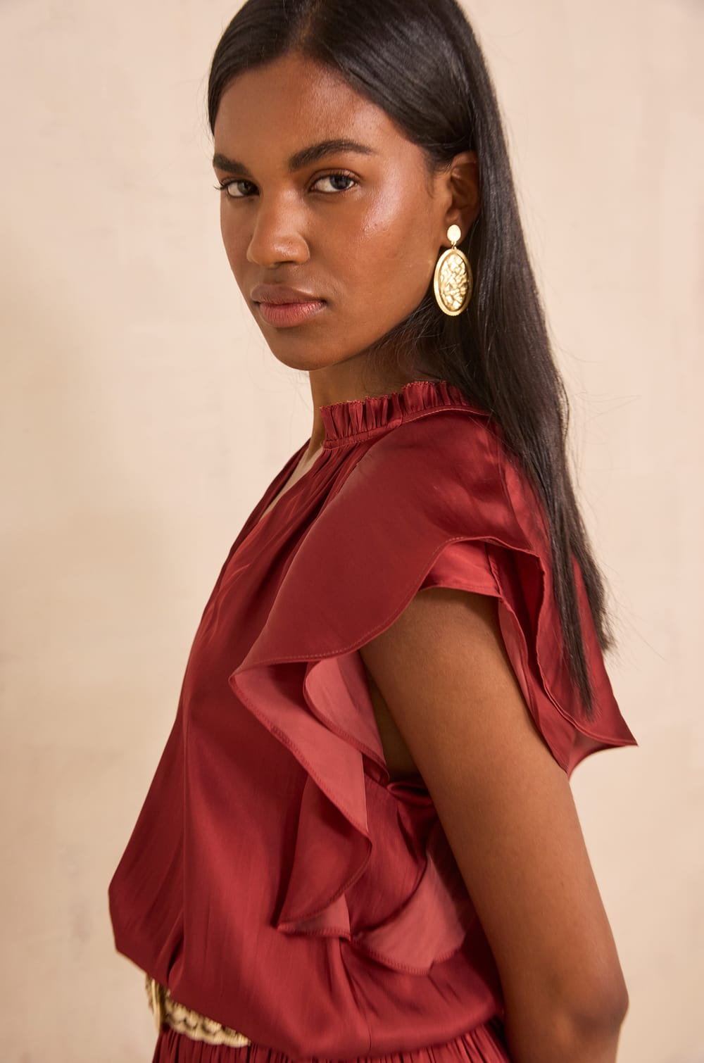 SCARLETT satin sleeveless blouse;${refinementColor}