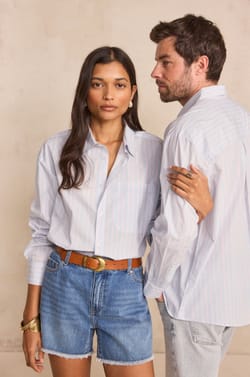 Unisex long-sleeve striped shirt in BRULANT cotton;${refinementColor}