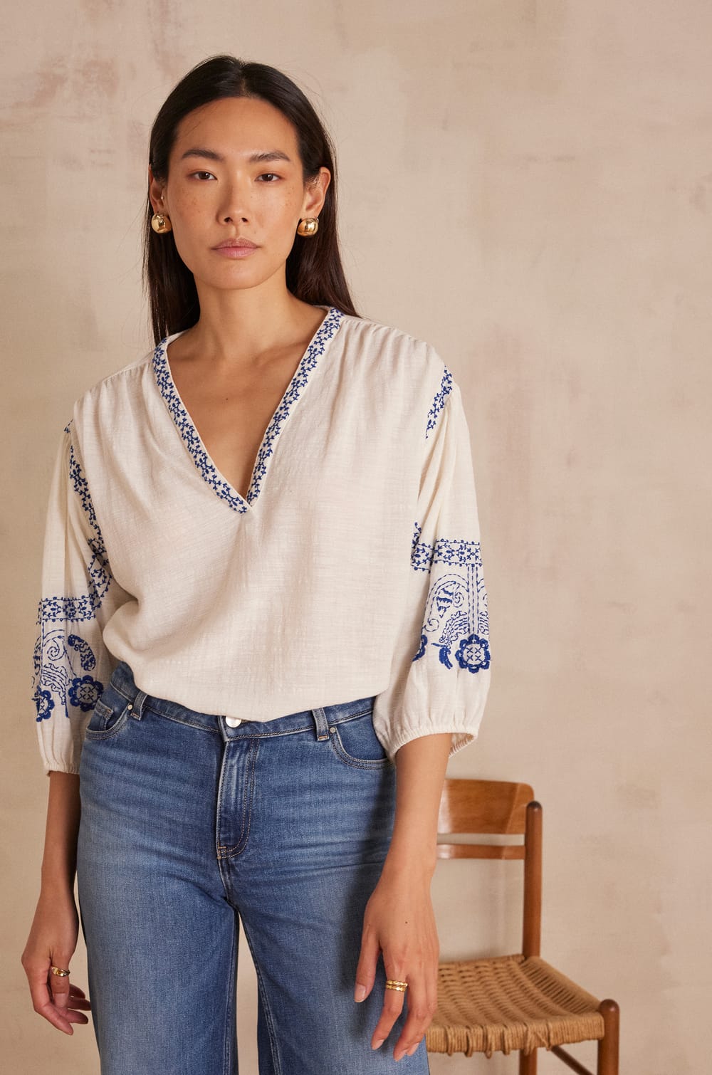 SALLY embroidered cotton blouse;${refinementColor}