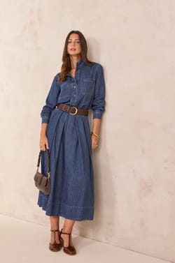 Midi rok in denim met plooien OXANE;${refinementColor}