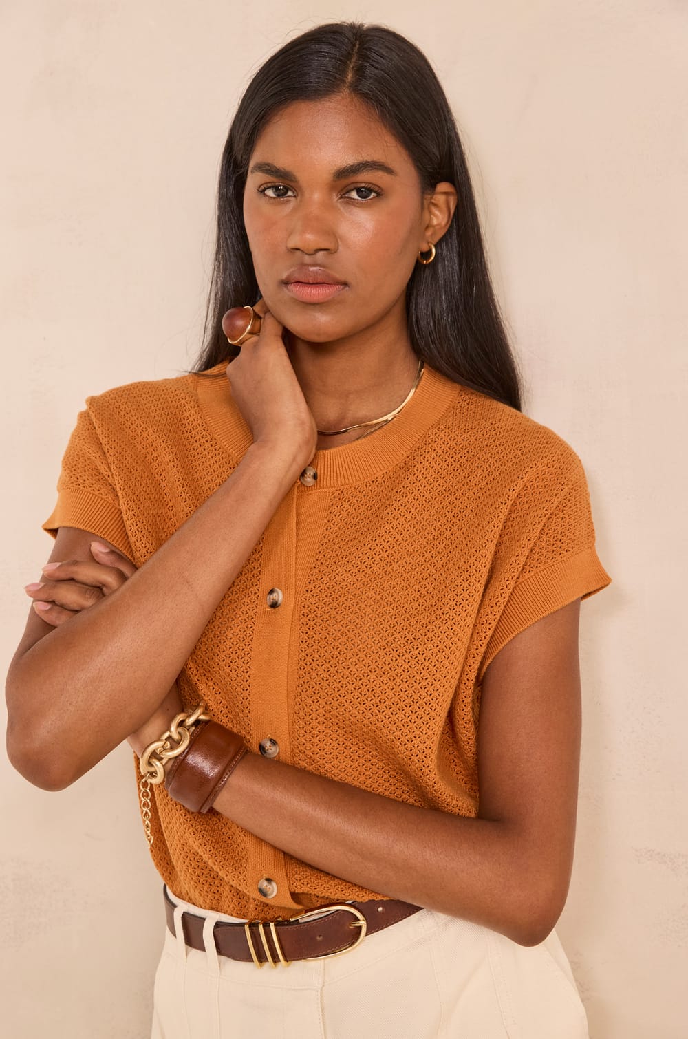 Short-sleeved cotton vest ALMA;${refinementColor}
