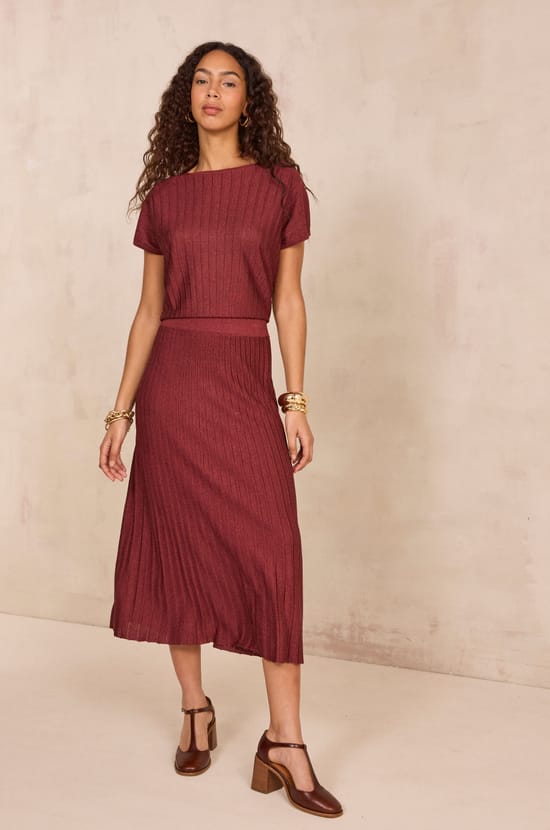 Pleated sequin mesh skirt OLYMPE;${refinementColor}