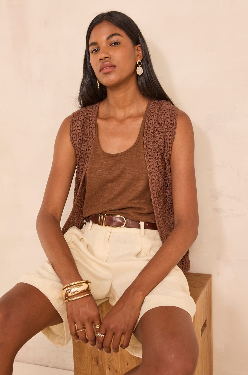 Sleeveless cotton crochet vest ANGELE;${refinementColor}