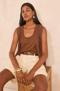 Sleeveless cotton crochet vest ANGELE;${refinementColor}
