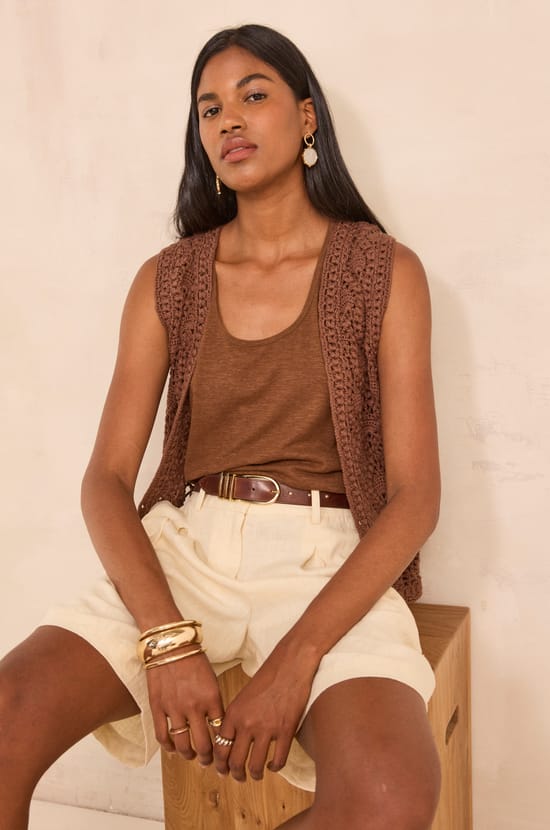 Sleeveless cotton crochet vest ANGELE;${refinementColor}