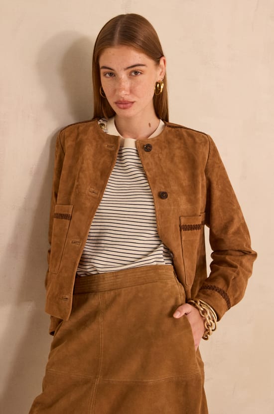 BETTY long-sleeved suede jacket;${refinementColor}