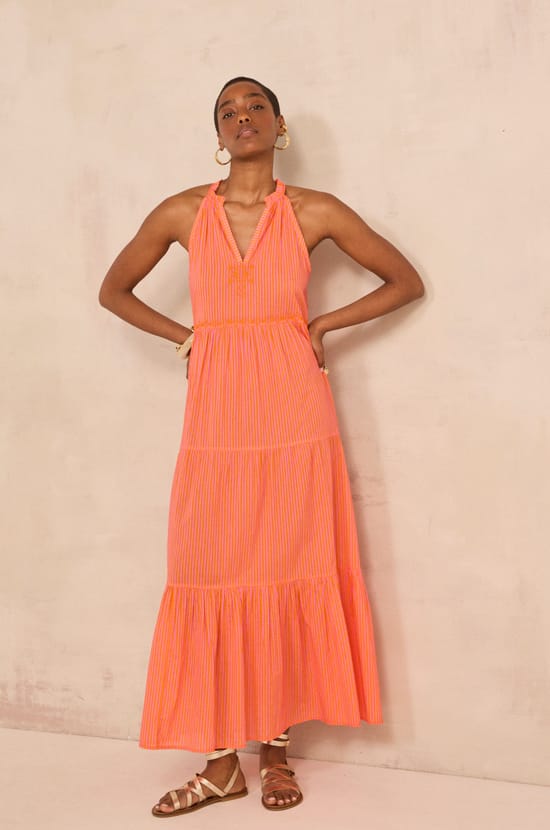 Wide striped sleeveless cotton dress BERENISSE;${refinementColor}