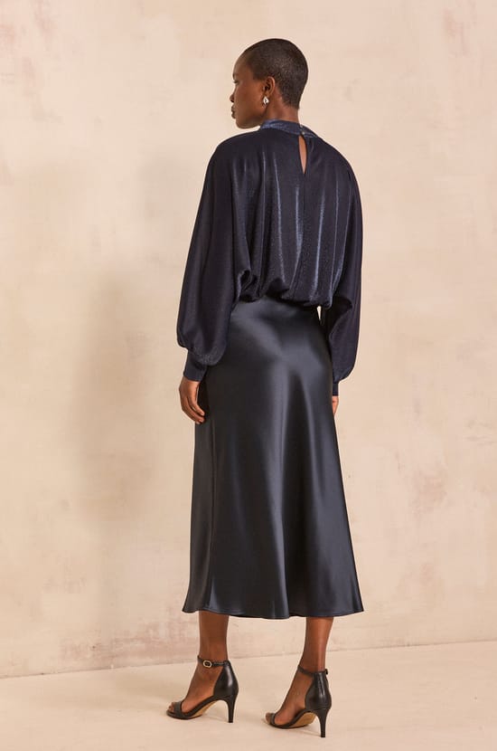 ODILE satin midi skirt;${refinementColor}