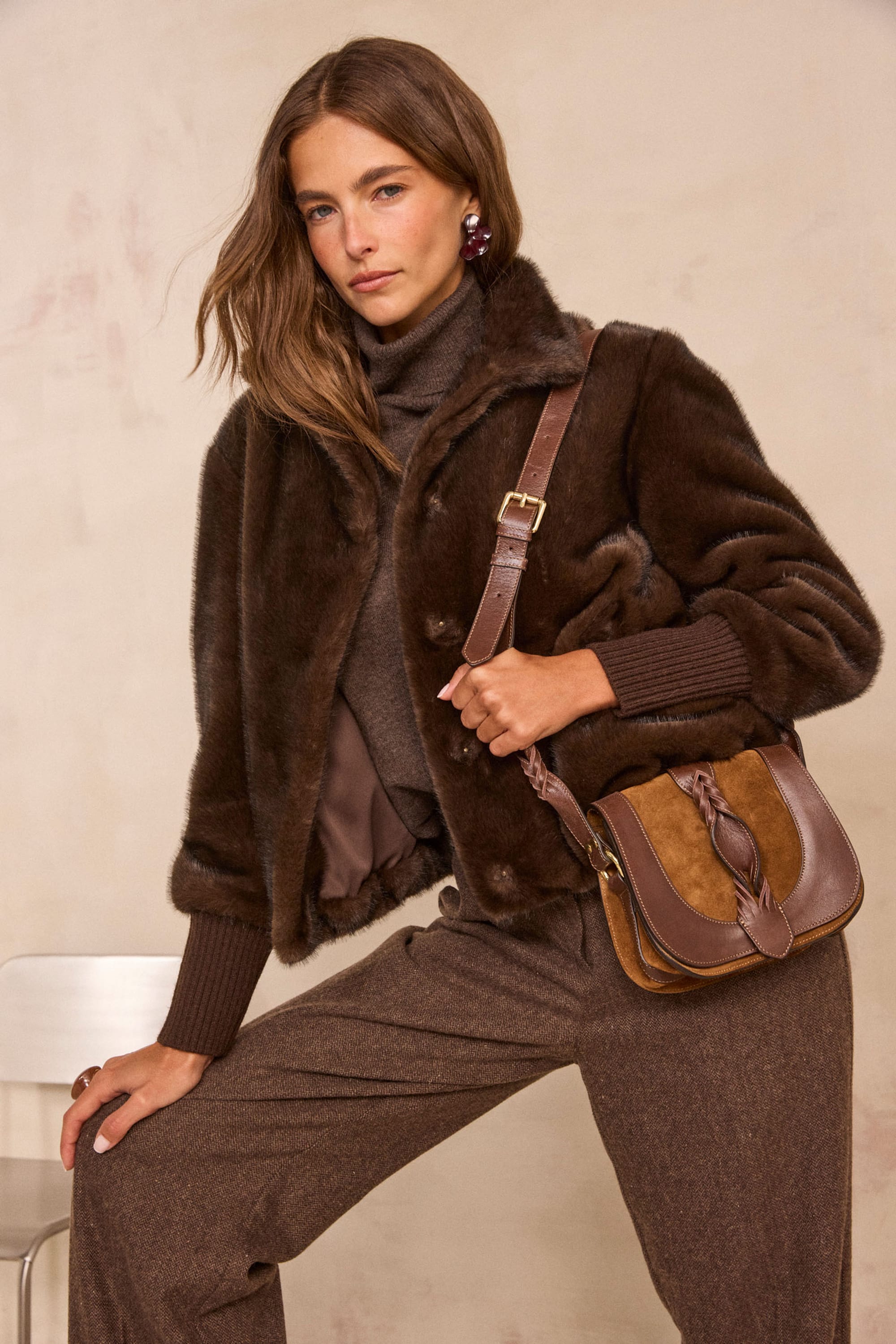 MAURIZIO PECORARO ジャケット ブラウン 麻 CYNTHIA fluffy textured jacket woman | CHOCOLATE | Maison 123