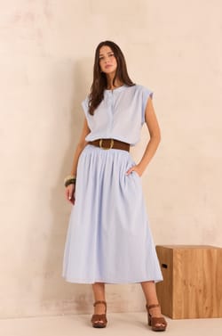 Jupe midi &agrave; rayures en coton VOILE;${refinementColor}