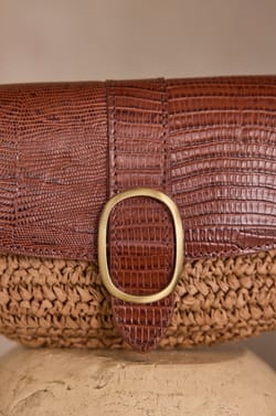MAX MINI leather and raffia bag;${refinementColor}