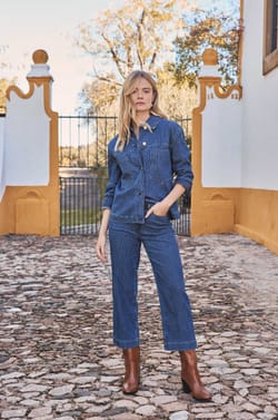 Pantalon droit coton Rosie Cropped ray&eacute;;${refinementColor}